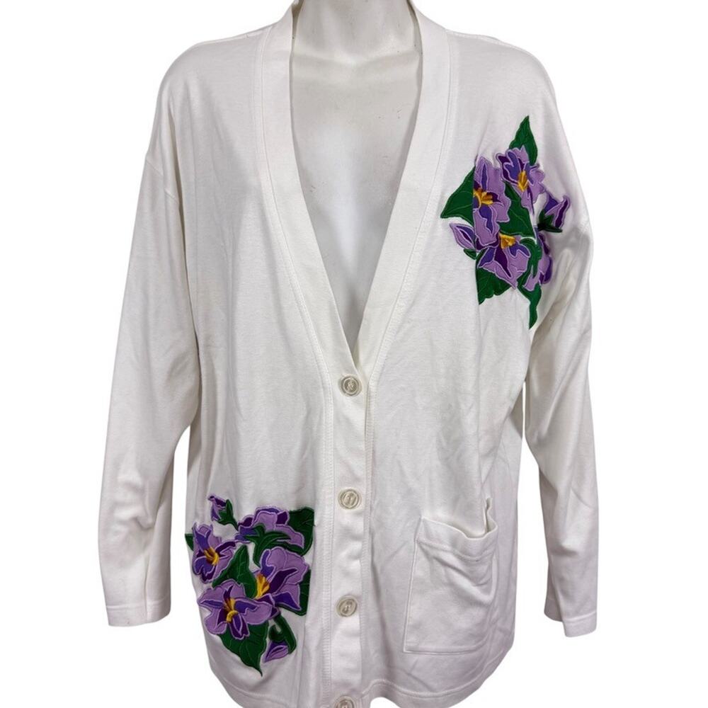 Lord & Taylor Marisa Christina Embroidered White Vintage Cardigan Floral sz M